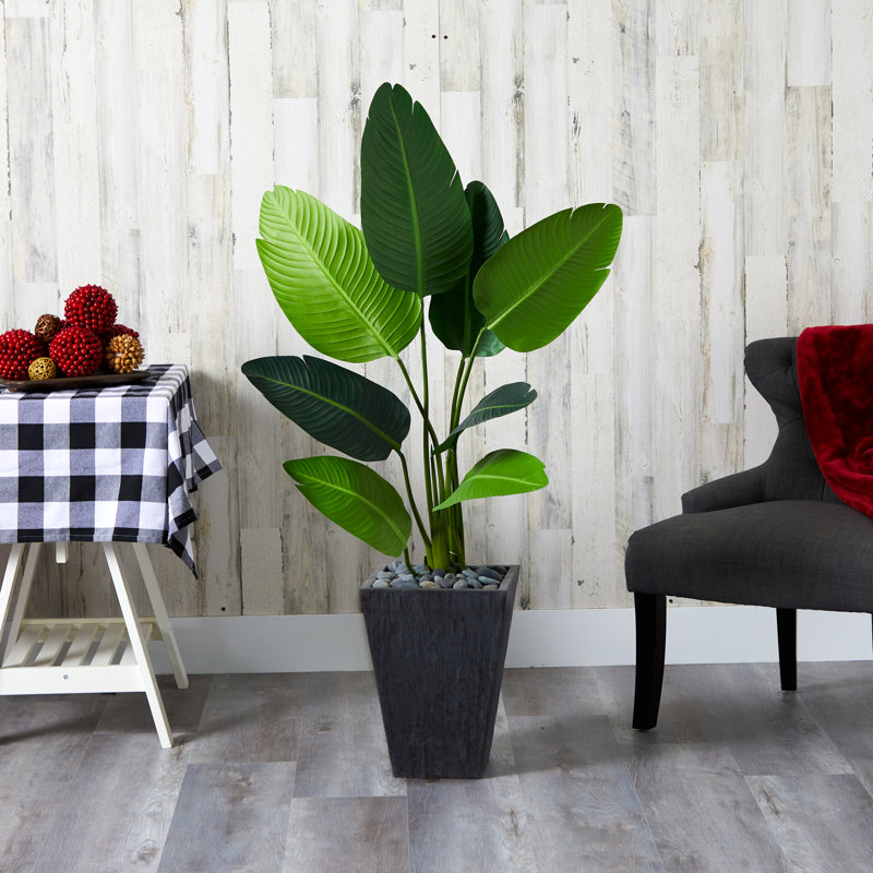 52'' Faux Banana Leaf Tree in Fiber Clay Planter
