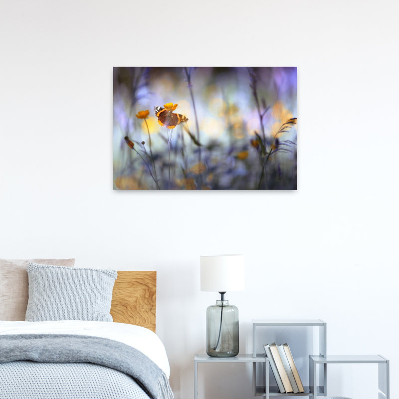 Dreamy Meadow Butterfly Delicate Dreamy Abstract Butterfly Buttercup Flower Nature Wall Art Print by Heidi Westum - Print