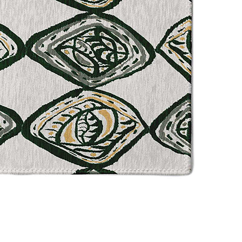 Tapis à motif géométrique vert, Rectangle 4 pi x 6 pi