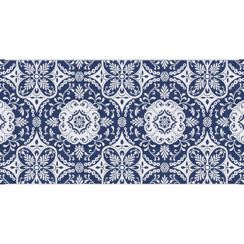 Tapis d'extérieur réversible, 9 pi x 18 pi, tapis en paille de polypropylène imperméable, motif floral bleu et blanc, avec sac de transport pour camping, pique-nique, plage, cour arrière, terrasse portative