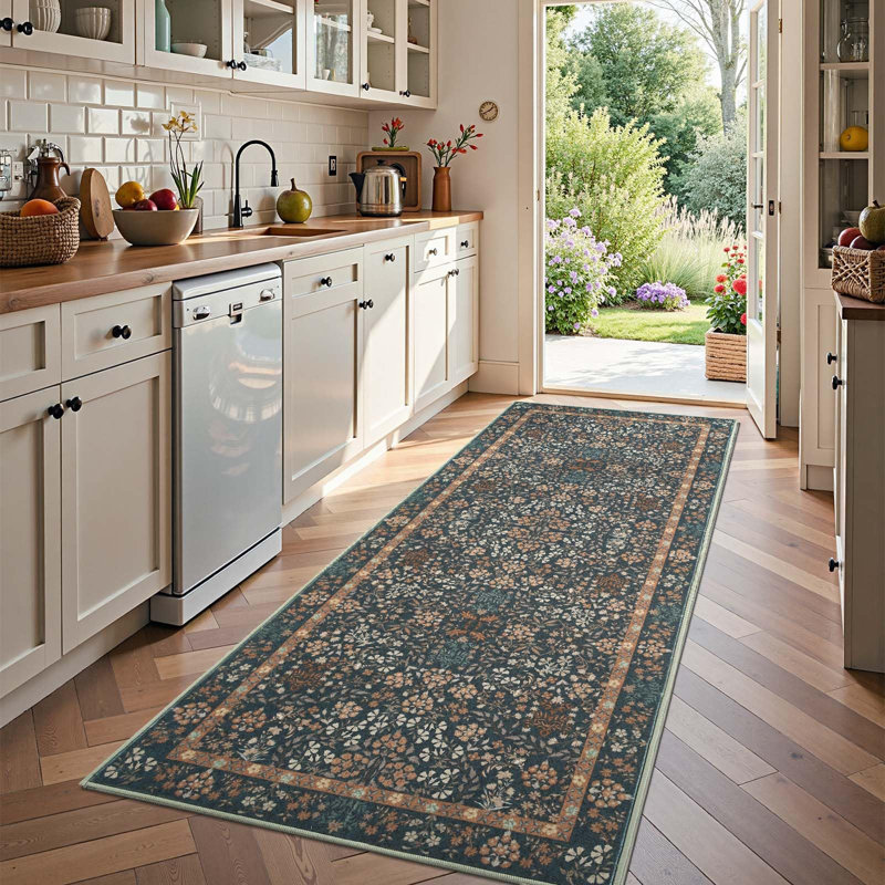 Floral Machine Washable Area Rug, Runner 3' x 8'