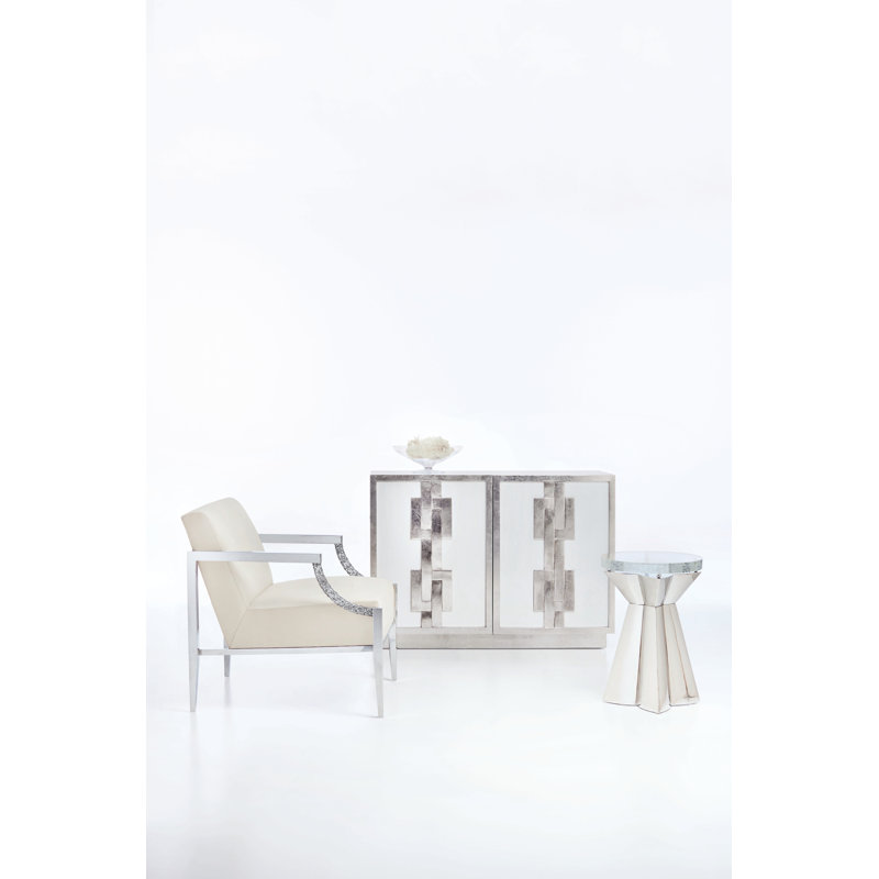 Anika 16'' White Bubble Glass & Metal Round End Table