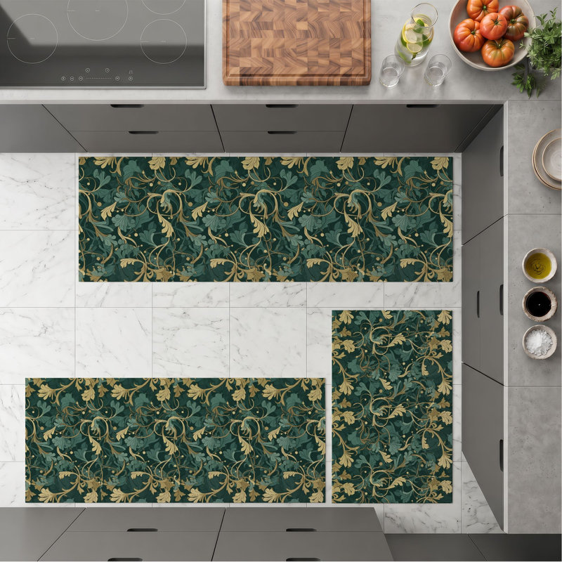 Leafy Vine Non-Slip Washable Kitchen Mats