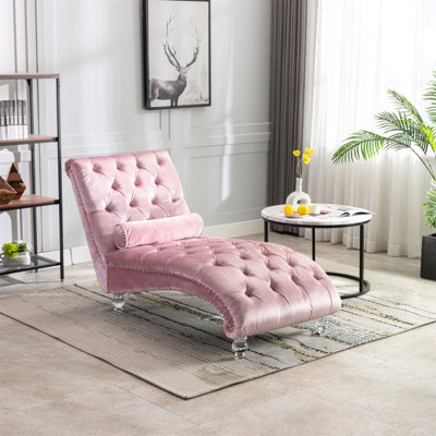 Méridienne en velours pour l'intérieur, capitonnée à boutons et rembourrée avec coussin pour le bureau de la chambre à coucher (velours)