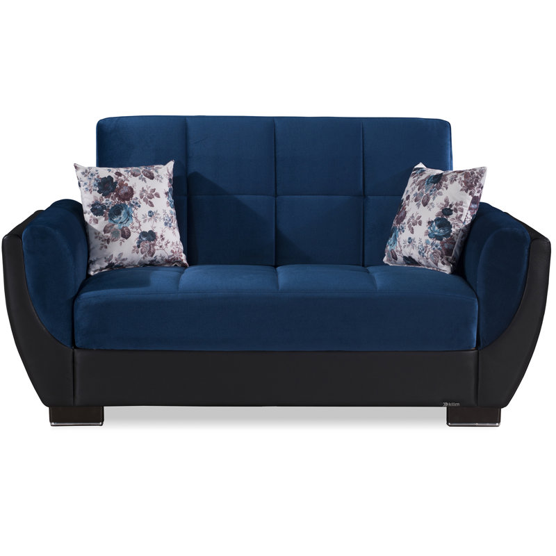 Canapé-lit avec rangement en tissu 3 en 1 Jaliah, Turquoise, H 38 po x l 71 po x P 37 po
