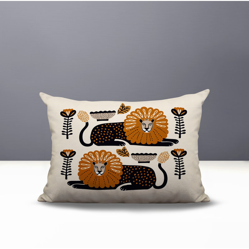 Oreiller rectangulaire réversible intérieur / extérieur Chiga Lion, Orange, Rectangle H 14 po x l 20 po