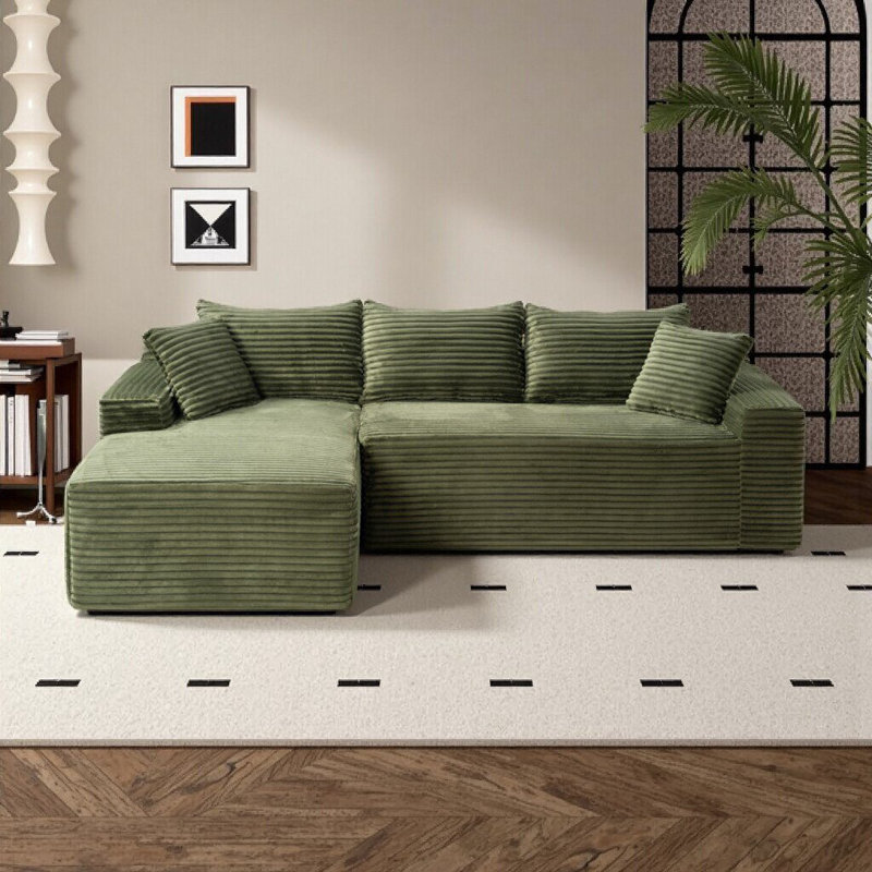 Canapé modulaire moderne avec méridienne en L, siège profond pour le salon, sans assemblage, 4, Vert