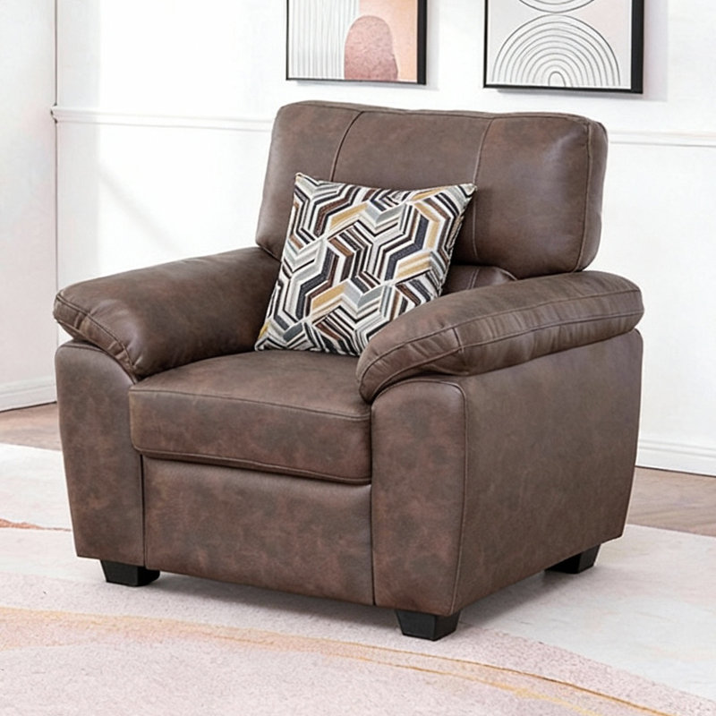 Fauteuil confortable avec coussin décoratif 36,8 po Leathaire, Brun