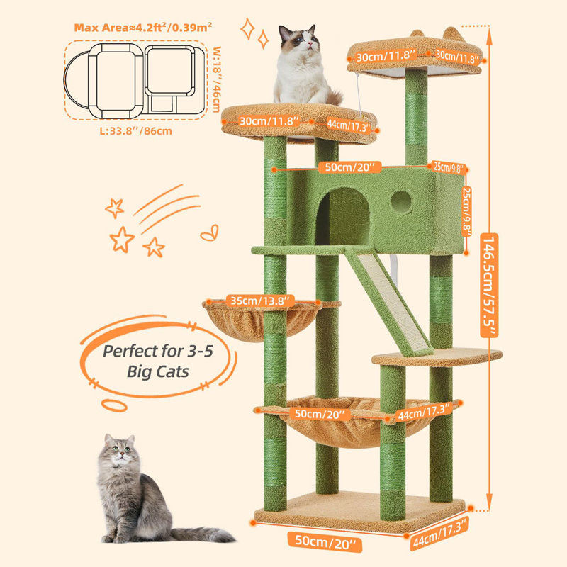146.5cm H Cat Tree, Green