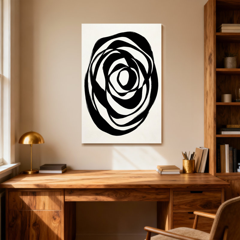 Abstrait abstrait en spirale noir et blanc, H 48 po x l 32 po