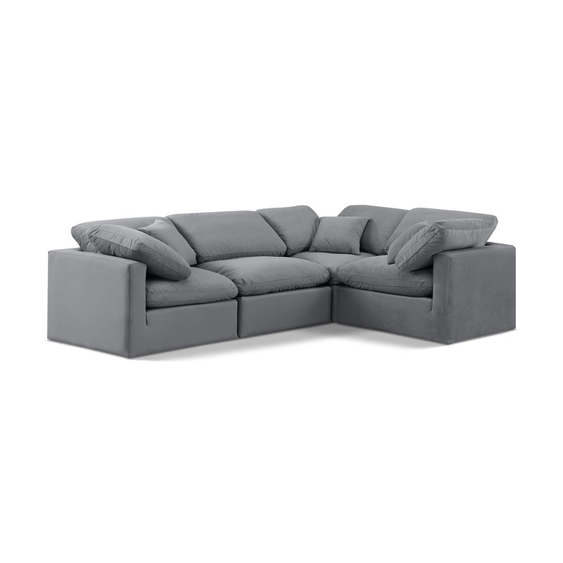 Itala Velvet L-Shaped Sectional Reversible, Grey Velvet