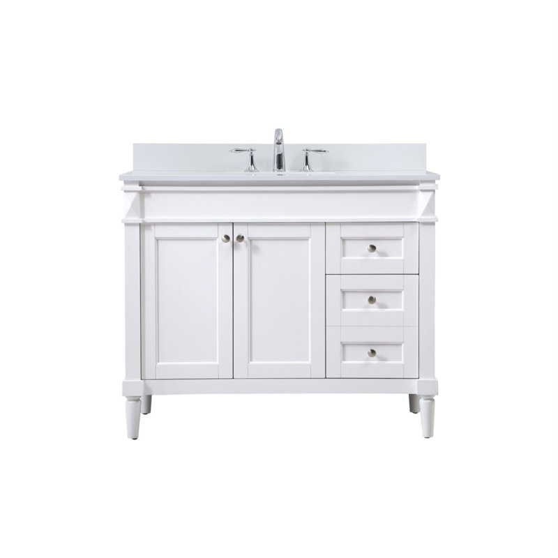 Readington 42'' Single Bathroom Vanity with Engineered Marble Top, White, 42"