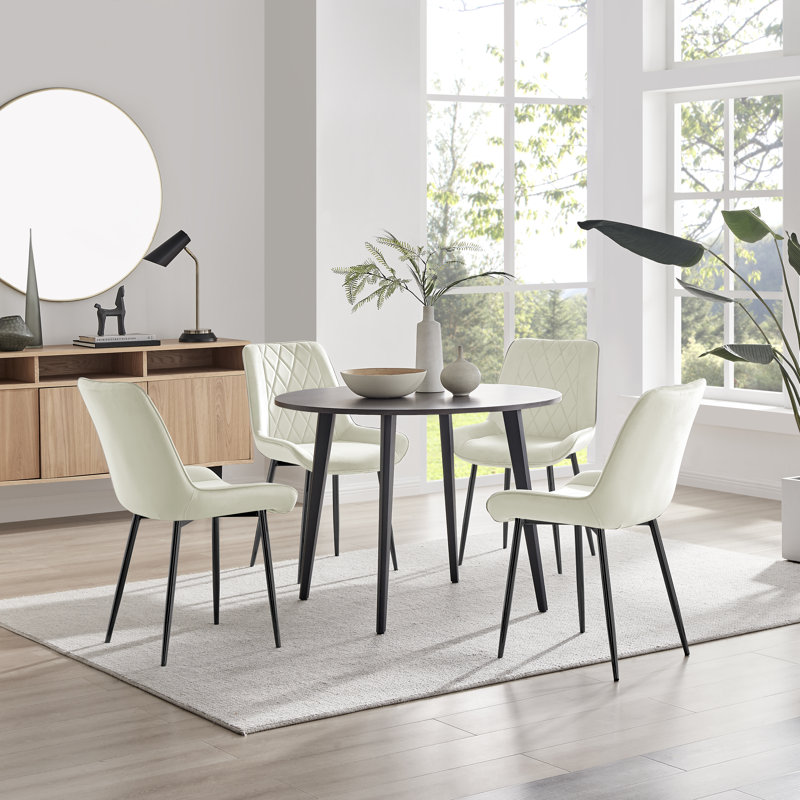Betsab 4 - Person Dining Set, Walnut/Black, Cream