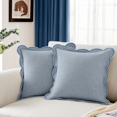 Housse de coussin festonné de 2 housses de coussin décoratif en chenille printanière Housses de coussins Boho Mignon Coussins esthétiques et BCBG pour canapé (bleu brumeux, 18 po x 18 po)