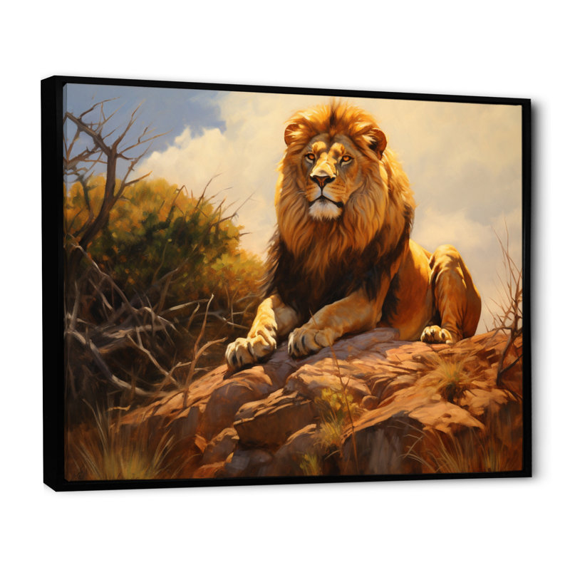 Lion en plein air II, reproduction d'art sur toile, H 34 po x l 44 po x P 1,5 po, Cadre flottant noir