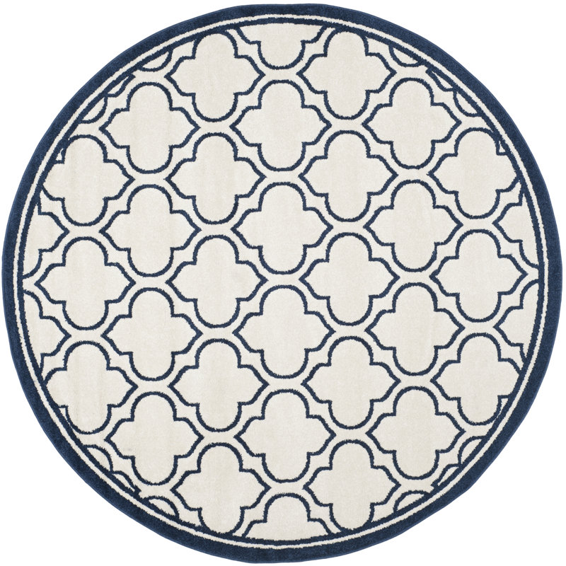Ammundsen Geometric Area Rug in Ivory/Navy, Round 7'