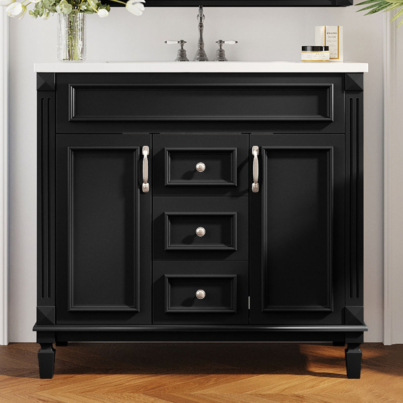 Meuble-lavabo moderne 36 po avec lavabo supérieur, 2 portes à fermeture douce et 2 tiroirs