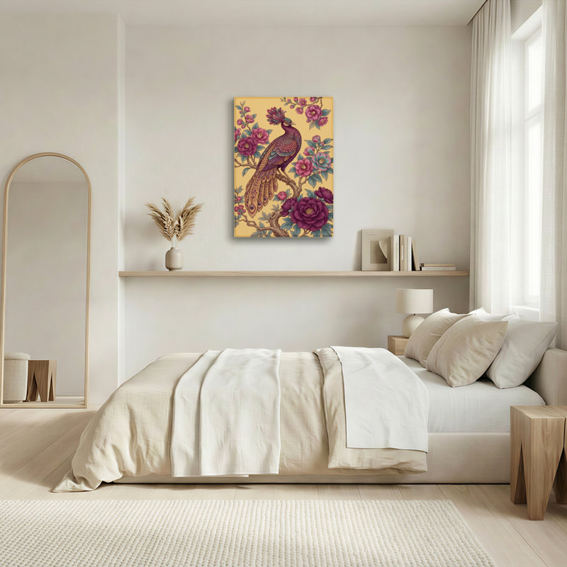 Ensemble de 1 tableau sur toile à motif floral de paon, 36"H x 24"W, Toile tendue