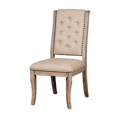 Contemporary Beige Fabric Dining Chairs ( Of 2) - Back With Nailhead Trim Solid Wood Seat 2 Rustic Upholstered Seat, Construction