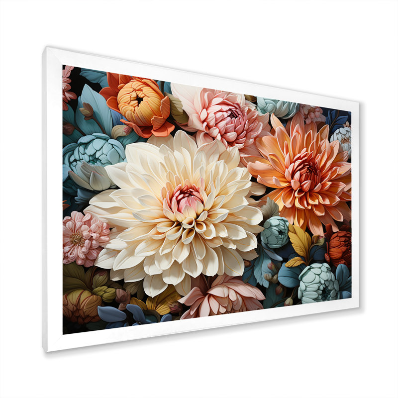 " Mums Charm In Winter ", 16" H x 32" W x 1" D, White Single Picture Framed