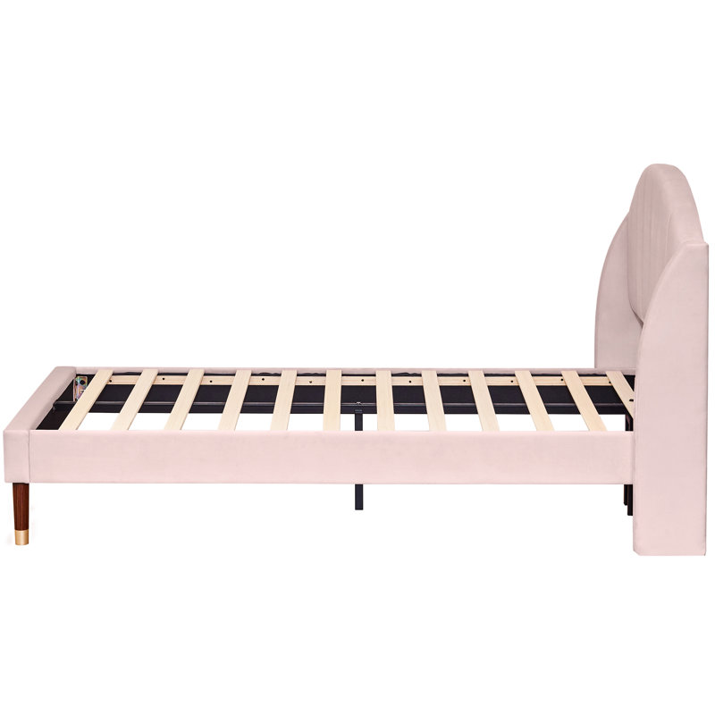 Solna Upholstered Velvet Scalloped Bed, Double (4'6), Pink