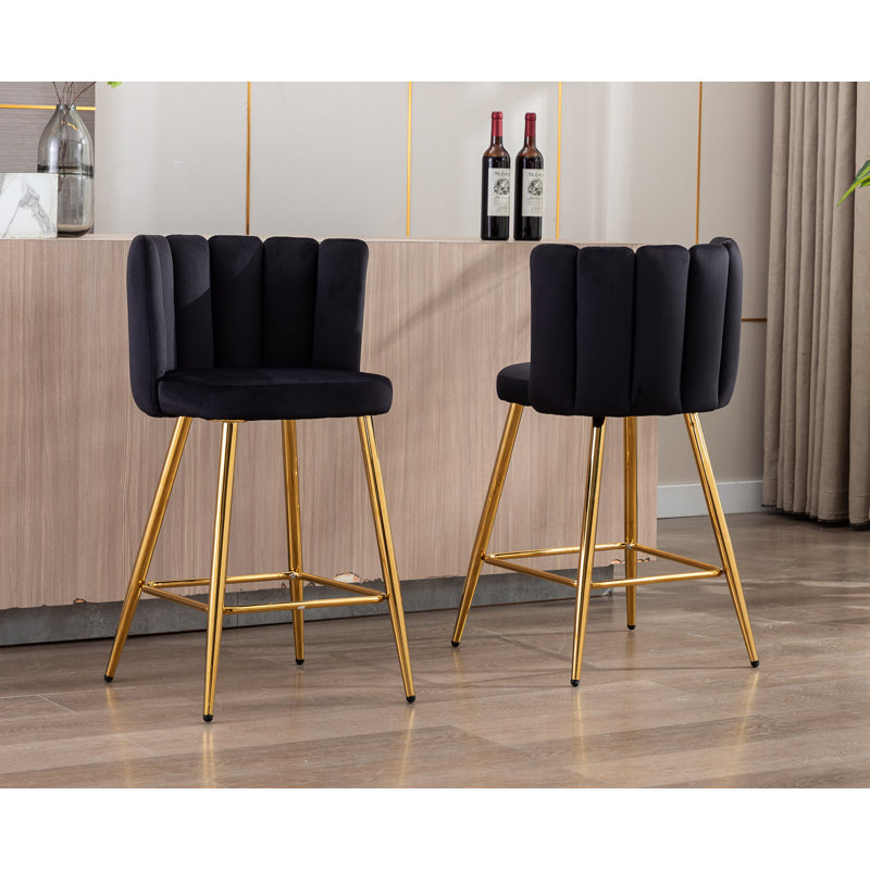 Tabouret en latex, Tissu noir / cadre doré