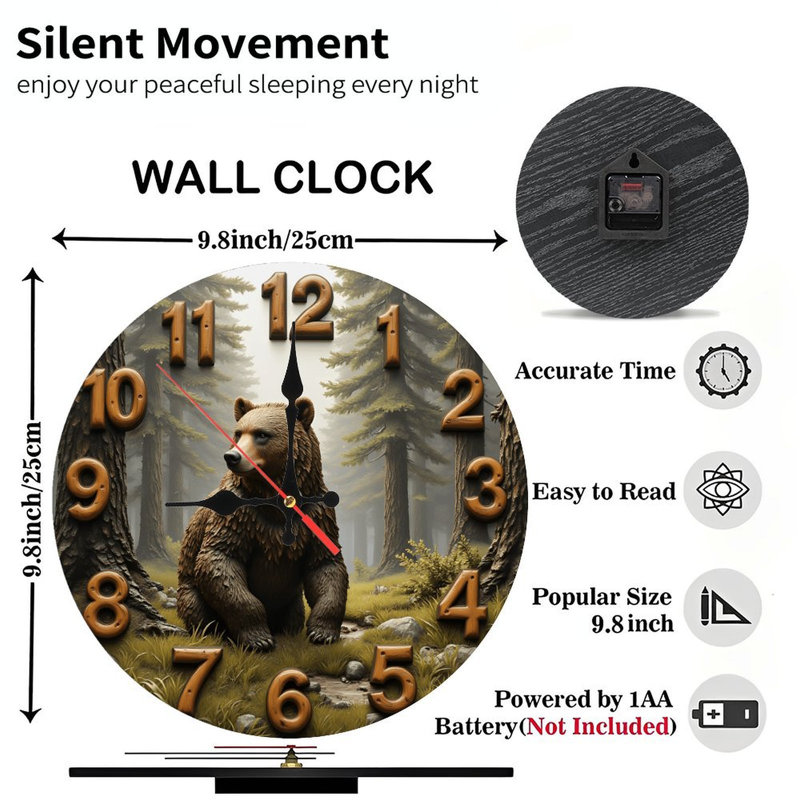 Horloge murale ours en bois