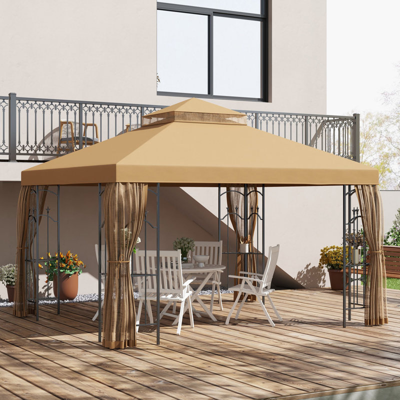 10' x 10' Steel Outdoor Patio Gazebo Canopy, Grey, Gray, 120" H x 120" W x 120" D