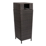 Keaton Modern 24.13-Gallon All-Weather Wicker/Metal Lidded Hideaway Outdoor Trash Can