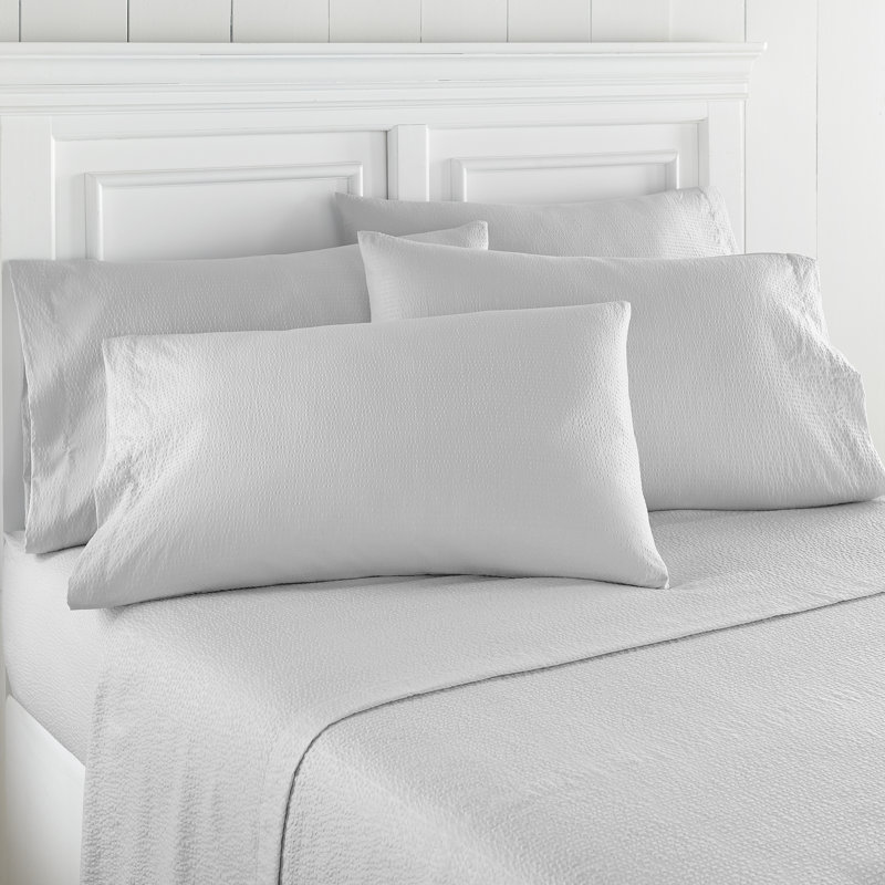 Seersucker Sheet Set, Full + 4 Pillowcases, Fog Gray