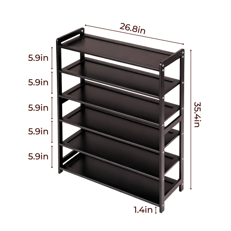 6-Layer Flat Bamboo Shoe Rack, 68*25*89Cm, Coffee Color, Coffee