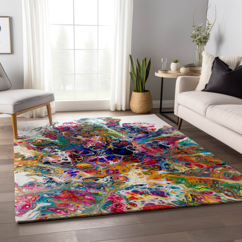 Tapis kaléidoscope lavable à la machine de qualité supérieure, Rectangulaire 3 pi x 5 pi