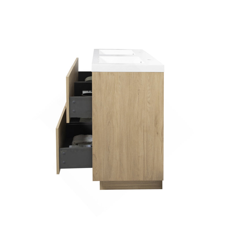 Meuble-lavabo autoportant de 72 po avec double lavabo, meuble-lavabo avec comptoir en résine de pierre et tiroirs à fermeture en douceur