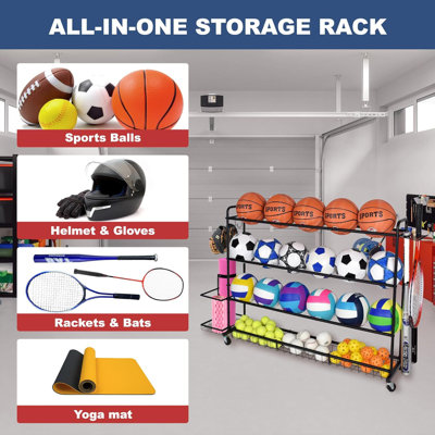 Support de basketball, support à balles d'entraînement au tir, organisateur de garage avec roues