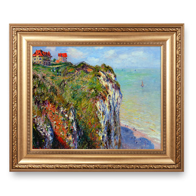 «The Cliff At Dieppe» par Claude Monet, taille de l'image: pouces, taille de l'image: pouces, reproductions classiques du monde pour HomeDecor, cadre doré large