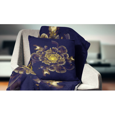 Golden Metallic Fractal Flower - Floral Printed Pillow