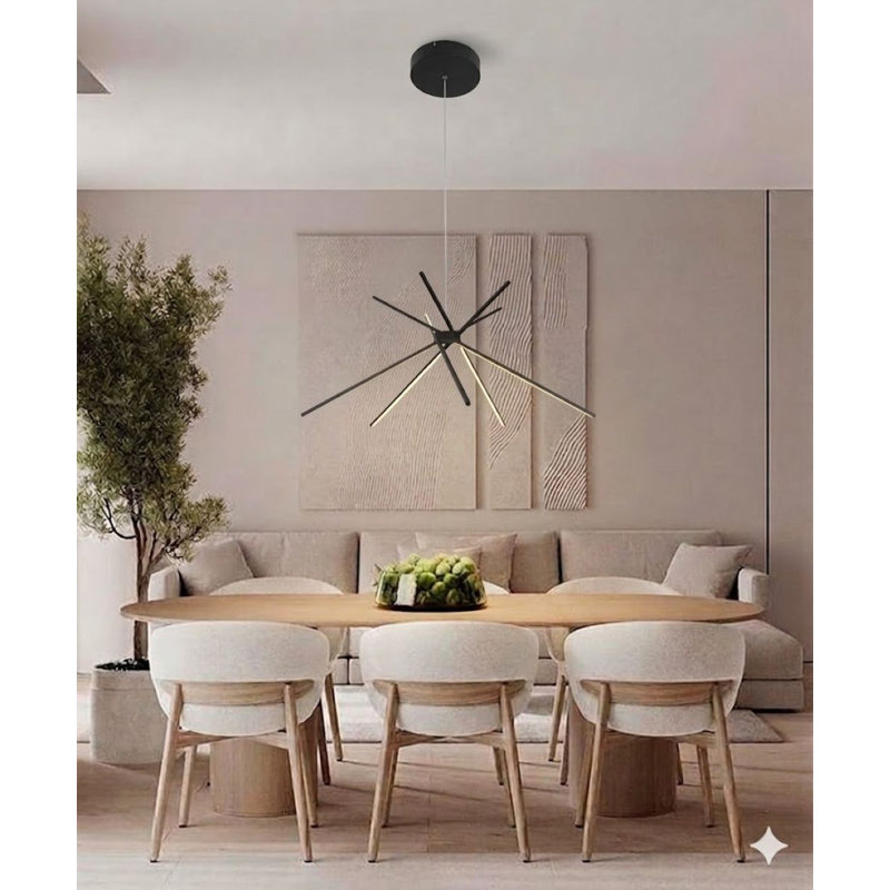 Lustre moderne Spoutnik noir à 5 lumières DEL, Noir mat