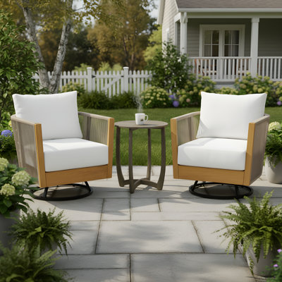 Nelson Outdoor 3-Piece Acacia Wood & Woven Rope Conversation Set With Rustic Bistro Table