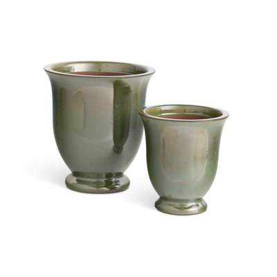 Duetto Earthenware Reactive Glaze Pots in Green