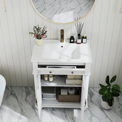 Lavabo de salle de bain 28 po avec colonne romaine Mid-Century