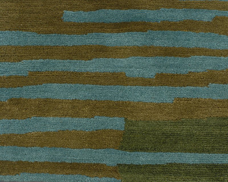 Righe Wool Abstract Area Rug in Green, Rectangle 3' x 5'