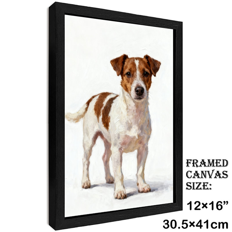 Reproduction d'art encadré noir avec chien mignon et honnête rétro, H 17 po x l 13 po