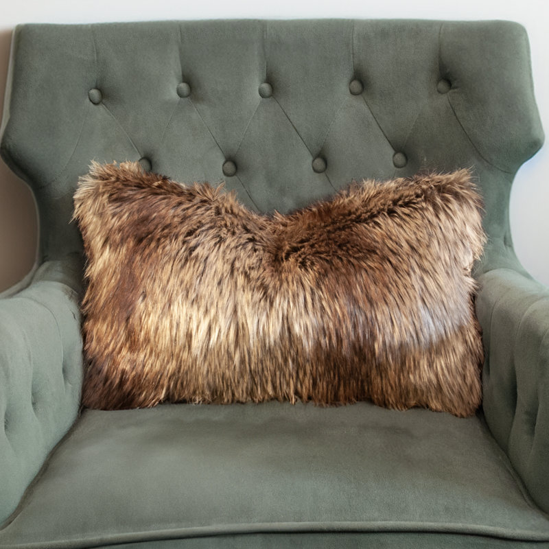Ensemble de coussins en fausse fourrure de luxe Thomas Collection Russet Chinchilla, Rectangle H 12 po x l 20 po