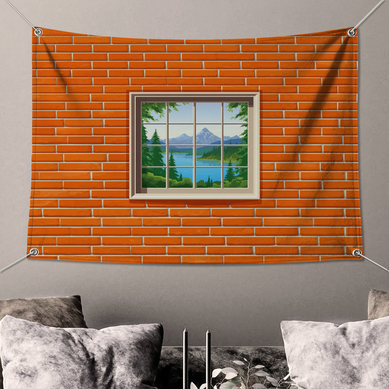 Tapisserie murale brique - fenêtre, H 104 po x 88 avec 4 œillets