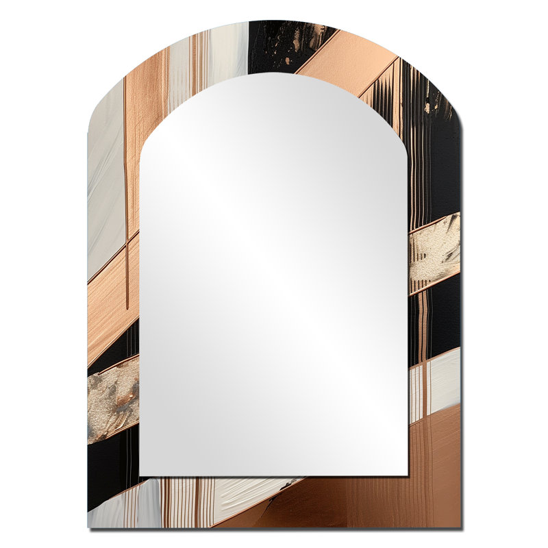 Rosegold embrassant l'essence des lignes III - miroir mural décoratif asymétrique en marbre, 34 po x 25 po