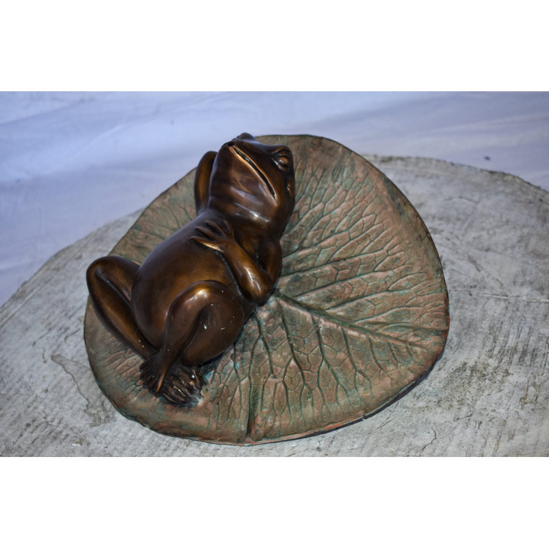 Everrette Copper Relaxed Frog Supine on a Lily Bronze Statue Wall Fountain  14" x 6" x 12"H