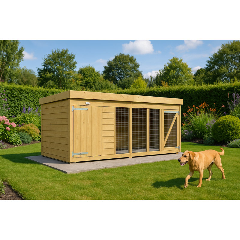 Dog Kennel and Run, 127cm H x 302cm W x 185cm D