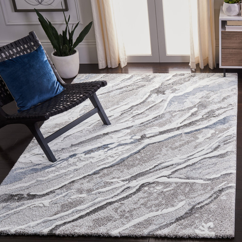 Tapis abstrait Awais en gris / blanc / noir, Rectangle 9 pi x 12 pi