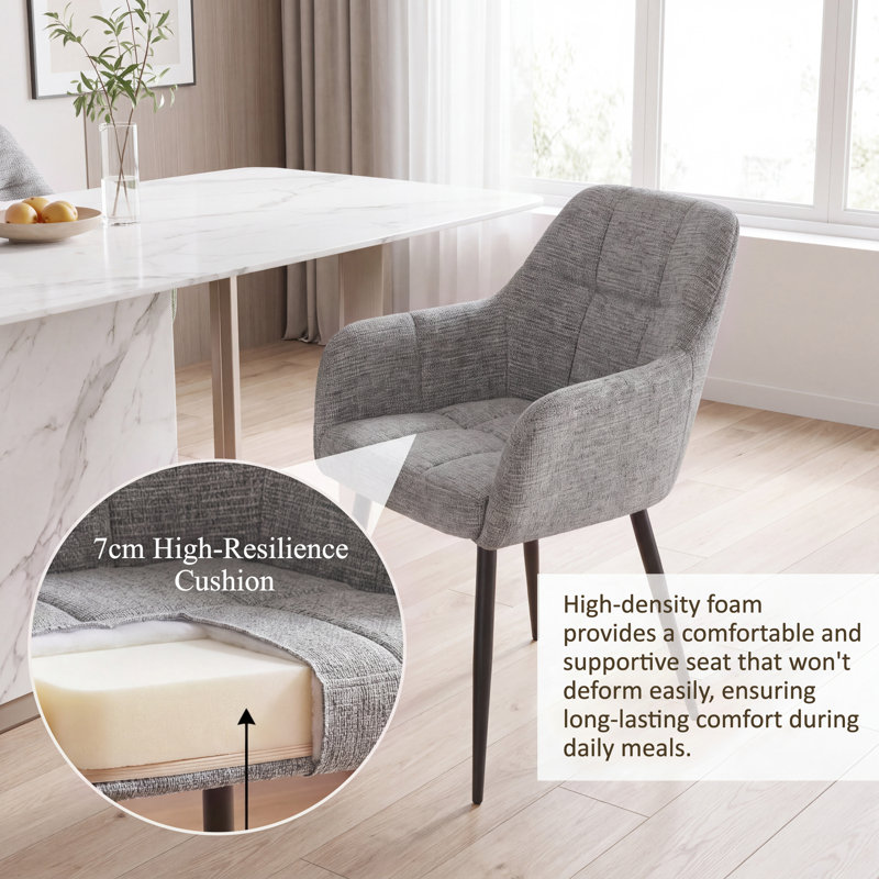 Chenille Fabric Dining Chair, Light Grey