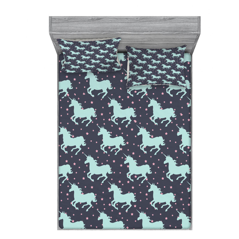 Microfiber Sheet Set, Queen Sheet Set + 2 Pillowcases, Pink/Dark Blue Animal